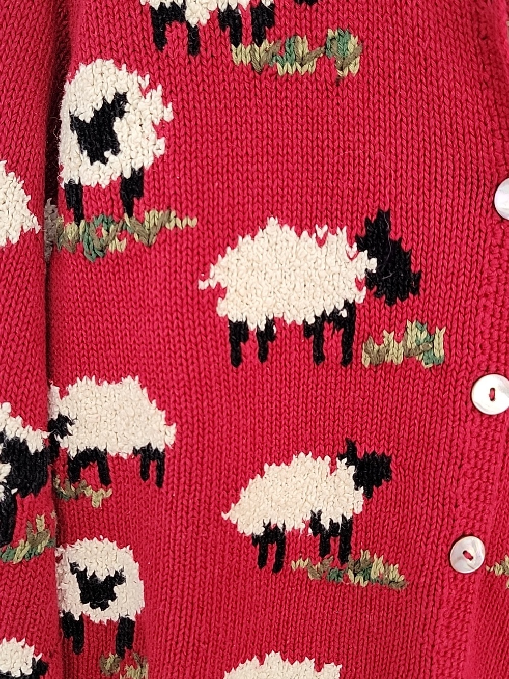 Talbots Hand Knit 90's Cotton Linen Blend Sheep-Pattern Button Cardigan Sz XL - Picture 7 of 12